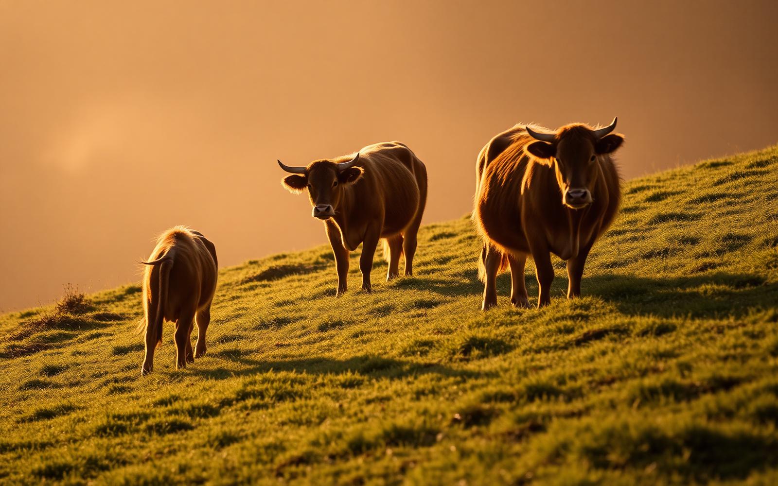 Grass-fed cattle at golden hour